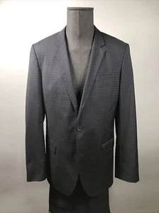 HUGO BOSS Suit Huge3/Genius2 US 42L Slim Fit Navy Blue Plaid Check - Picture 1 of 9