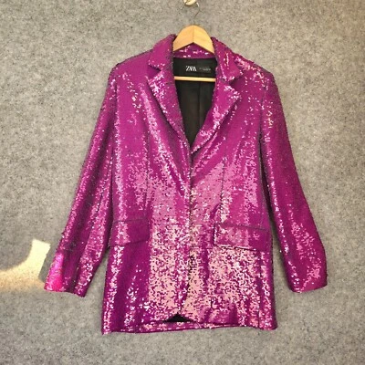 Sequin Cocktail Blazer Womens S ZARA Purple Glittery Allover Magenta Party RARE - Image 1 of 4