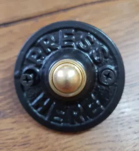 Campana rotonda ottone massiccio nero stile vittoriano pulsante porta premere qui - Foto 1 di 7