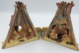 Retro Native American Teepee Figurine – Hinged Resin Scene w/ Interior Detail - Picture 1 of 12