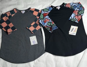 Lot of 2 LuLaRoe Kids Sloan Size 10 NWT – 4th of July Patriotic Flag Raglan Tees - Picture 1 of 9