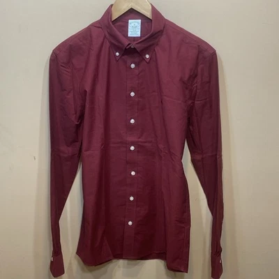 BROOKS BROTHERS Shirt Mens S To M Red Slim Fit Button Up Non-Iron Stretch Oxford - Image 1 of 4