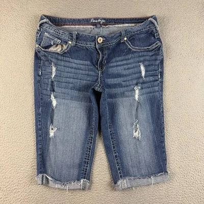 Amethyst Blue Jeans Shorts Womens 18 Straight Leg Distressed Stretch Mid Rise - Image 1 of 4