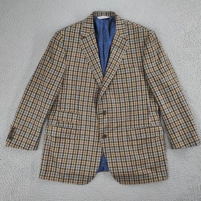 Casaco esportivo Samuelsohn blazer masculino 44R marrom azul xadrez Loro Piana cashmere macio - Imagem 1 de 4