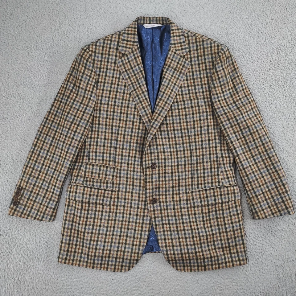 Samuelsohn Sport Coat Blazer Mens 44R Brown Blue Plaid Loro Piana Cashmere Soft - Image 1 of 4