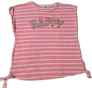 Eyeshadow Girls Happy 2XL Striped Shirt Sleeveless Tee Pink White 20.5 Plus XXL - Picture 1 of 5