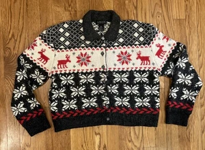 The Limited Sweater M Nordic Wool Blend Button Reindeer Moose Snowflakes Crop - Picture 1 of 10