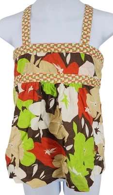 Girls Y2K Vintage Roxy Floral Tank Top Multi Way Straps Large Smocked Back Cotto - Image 1 of 4