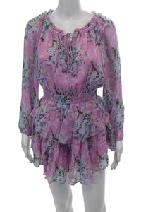 Love Shack Fancy Womens Floral Ruffle Neck Long Sleeve Shift Dress Pink Size P - Picture 1 of 6