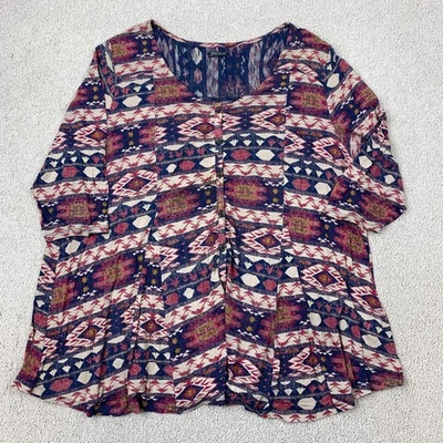 Top túnica Lucky Brand para mujer Plus 2X multi azteca manga 3/4 cuello en V Foto 1 de 4