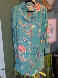 Johnny Was Floral Sleep Shirt Pima Cotton Modal Sz M Verdino Teal Asian Carrie - Picture 1 of 10