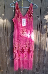 Vestido Pretty Guide Años 20 Aleta Rosa Con Superposición de Cuentas Rosa y Flecos Talla 2X - Imagen 1 de 7