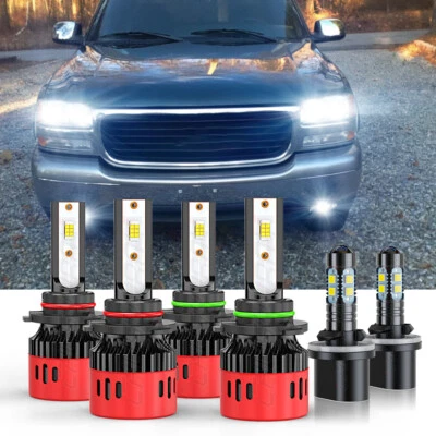 Farol de LED + kit de lâmpada de neblina para 1999-2002 GMC Sierra 1500 2500 6x 6000K - Imagem 1 de 4