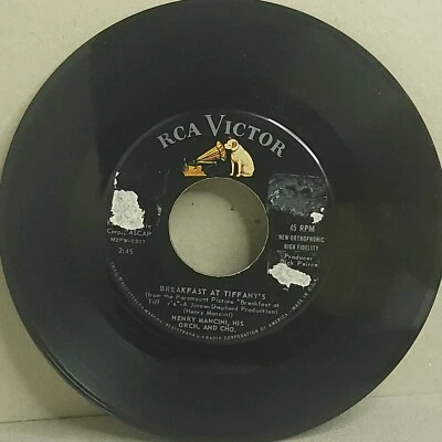Henry Mancini Breakfast At Tiffanys Moon River Vinyl Record 1961 Jazz 45 RCA - Image 1 of 4