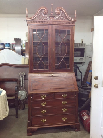 Mahogany Bookcase Secretary w/Broken Arch Top Cover