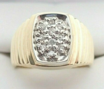 10k Solid Yellow & White Gold Diamond Mens Cluster Band Ring Sz 10.25 - Image 1 of 4