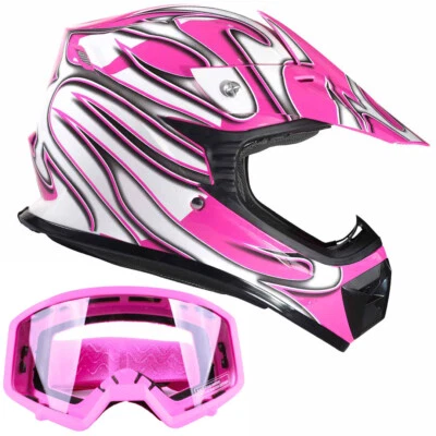 New Youth Pink Motocross Helmet Pink Black ATV Goggles Combo DOT ATV Riding Gear - Imagem 1 de 4