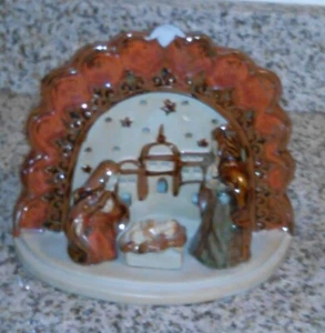 Manger Nativity Scene Ceramic Baby Jesus, Mary and Joseph 8" X 8" Free Shipping - Picture 1 of 17