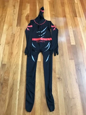 Fantasia de macacão ninja Morphsuits infantil grande preto vermelho com capuz Halloween em excelente estado usado - Imagem 1 de 4