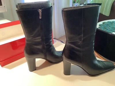 Botas de cuero vintage 2002 Anne Klein punta cuadrada media pantorrilla botines para mujer caja de 6,5 Foto 1 de 4