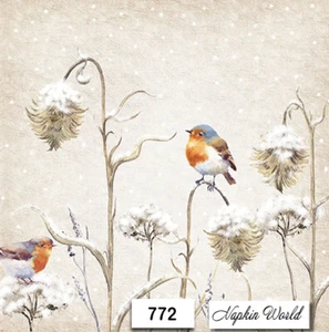 (772) DOS servilletas de papel para almuerzo decoupage arte artesanal cardo azul pájaro nieve - Imagen 1 de 3