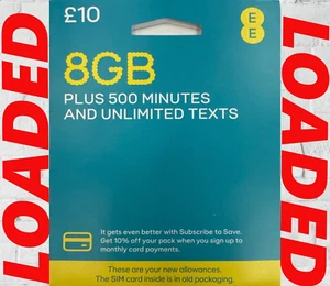 EE SIM CARD 8GB DATA 500 MINS UNLIMITED SMS LOADED STANDARD MICRO NANO PROMO