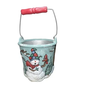 Christmas Bucket Ceramic Snowman Christmas trees Cardinal Bird treats candy... - Picture 1 of 5