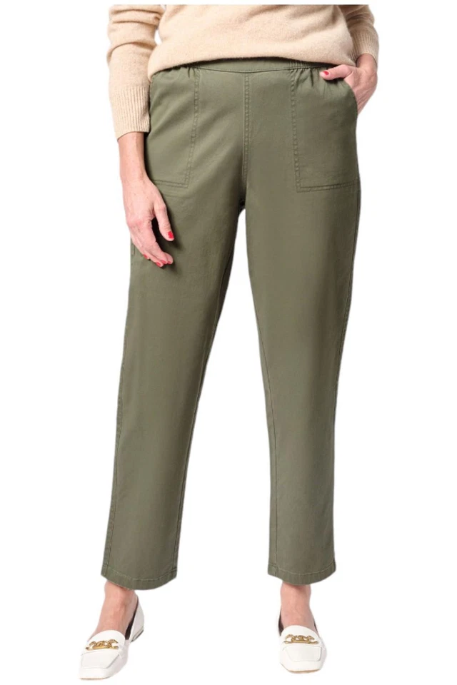 Pantalón Denim & Co. EasyWear Sarga Pierna Recta con Bolsillos Oliva Oscuro Foto 1 de 1