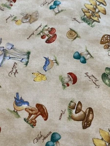 Savor the Gnoment Cotton Fabric 1 Yd Cream Mushroom - Picture 1 of 1