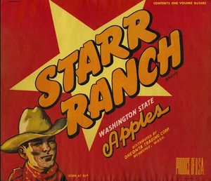 Starr Ranch Brand Rare Apple Label - Red - Oneonta Trading Corp. Cowboy - Picture 1 of 1