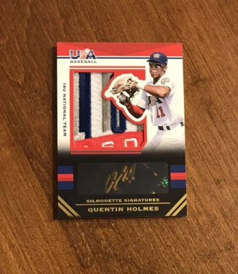 Quentin Holmes 2017 USA Baseball Silhouettes Game Patch Auto #186 Guardians 5/5 - Image 1 of 2