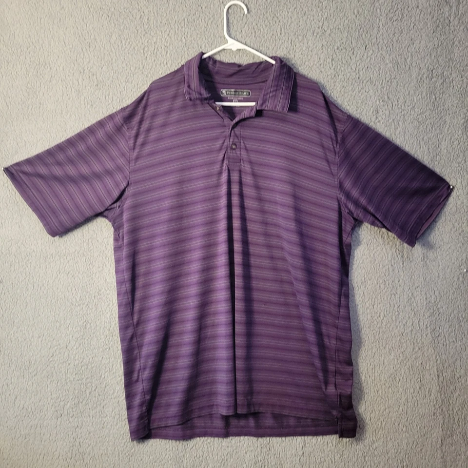 Pebble Beach Men's Performance Golf Polo 2XL Purple Striped Short Sleeve XXL - Image 1 of 4