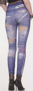 Punk Rock Distressed Leggings Halloween Adult Small Medium Large Up to Size 14 - Picture 1 of 1