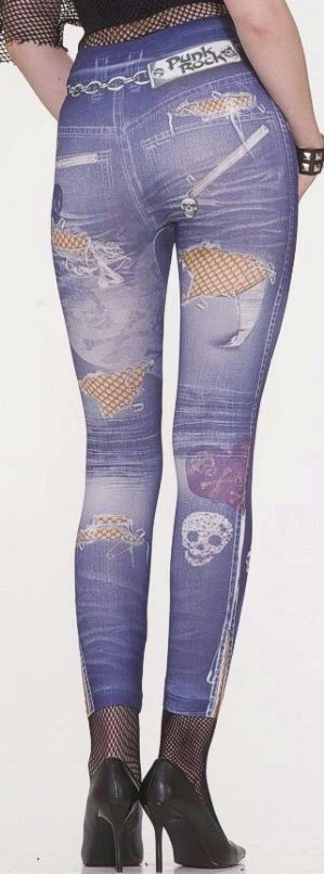 Punk Rock Distressed Leggings Halloween Adult Small Medium Large Up to Size 14 - Image 1 of 1