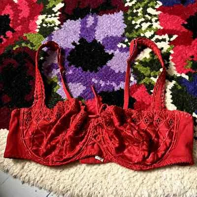 复古 Aubade 红色紧身胸衣风格蕾丝钢圈文胸 36E 码 — 第 1/4 张图片