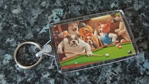 Dogs Playing Pool Jumbo Keyring. Funny Painting - Picture 1 of 1