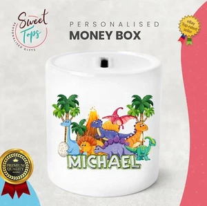 PERSONALISED KIDS DINOSAUR THEME KIDS CHILDREN MONEY BOX - GIFT PRESENT IDEA - Picture 1 of 1