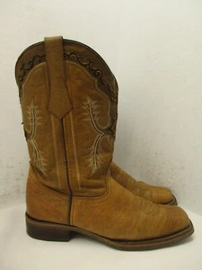 Texas Country Western Cowboy Boots Brown Leather Cut Outs Rodeo Mens Size 12 - Picture 1 of 15