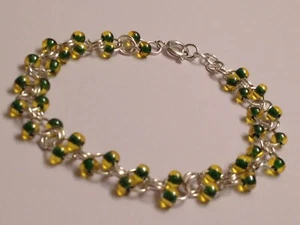 Lime green Czech Glass bead chainmail bracelet sterling silver - Picture 1 of 1