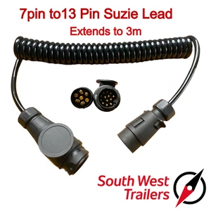 BRAND NEW 7pin-13pin Curly Suzie Lead Trailer Light Connector 3m Ifor Williams - Picture 1 of 6