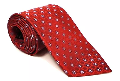Jos. A. Bank Red Geometric Print 100% Silk Mens Tie Necktie 59.25” x 3.75" - Image 1 of 4