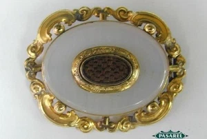 Broche grande de pelo de ónix victoriano pinchbeck de luto Inglaterra alrededor de 1860 - Imagen 1 de 1
