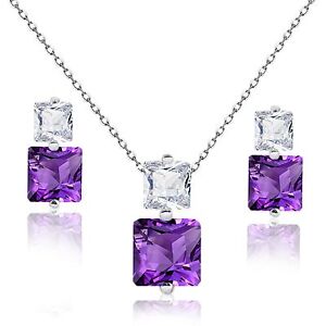 Princess Amethyst Simulated Diamond Sterling Silver Necklace & Earring Set