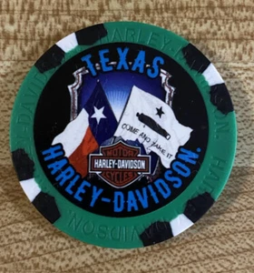 Texas Harley Davidson verde nero bianco poker chip Bedford Texas - Foto 1 di 3
