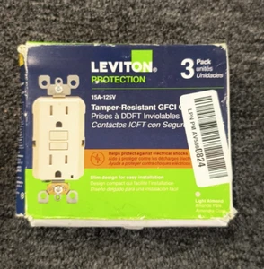 Leviton GFTR1-03T Light Almond 15 A Tamper Resistant Receptacle-Pack of 3,OBN,C2 - Picture 1 of 3