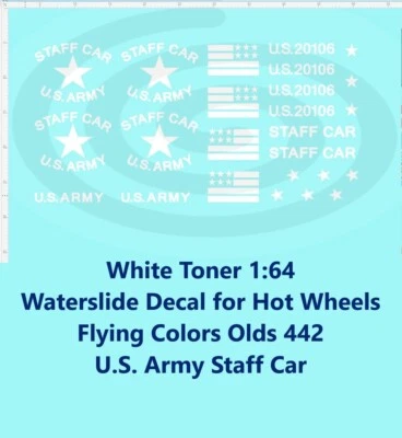 Calcomanía de tóner blanco 1:64 para coche Flying Colors Olds 442 del ejército de EE. UU. Foto 1 de 2