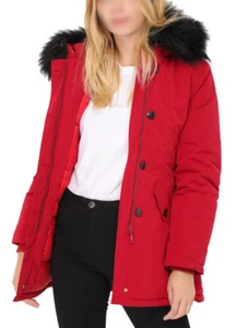 Giaccone parka imbottito no piumino con cappuccio e bordo in eco pelliccia, lisc - Picture 1 of 6