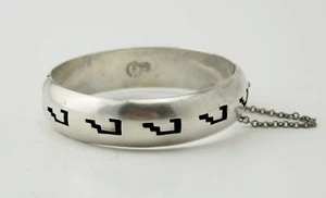 Vintage Mexico sterling silver pictograph shadowbox geometric bangle bracelet - Picture 1 of 7