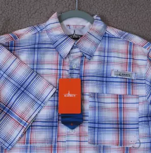 Habit Harbor Bay Shirt Mens Medium Blue Quartz Upstream Plaid Fish Short Sleeve - Picture 1 of 24
