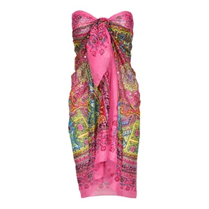Geometric Beach Wrap Metallic Embroidered Sarong Boho Gypsy Pareo Bikini CoverUp - Picture 1 of 4